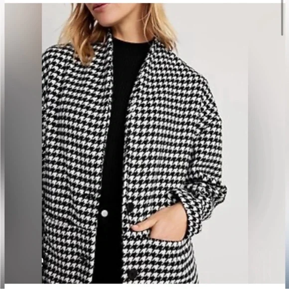 Old Navy Houndstooth Long Coat - Black/White - Picture 2 of 3